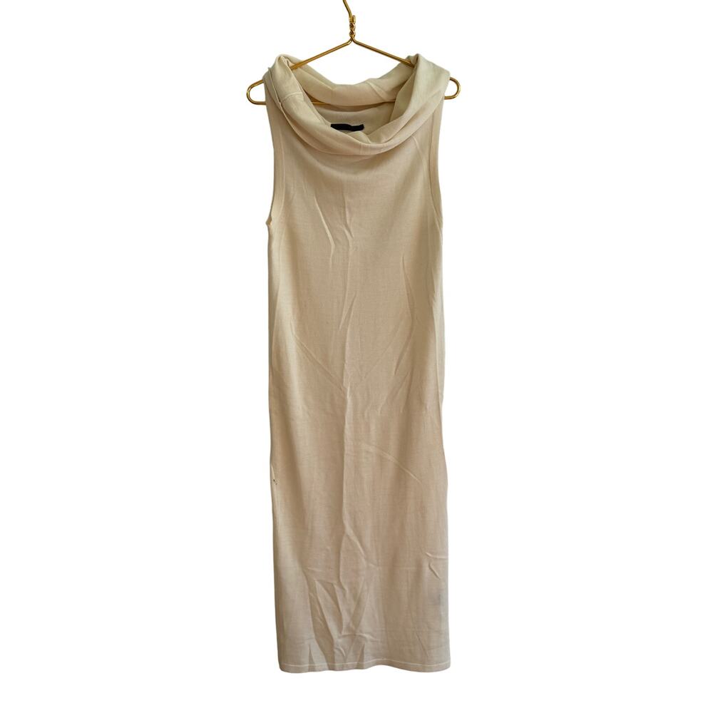 Nicholas K Cream Cowl Neck Sleeveless Wool Blend Midi Dress Size Medium *Flawed